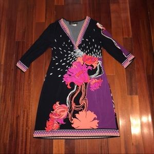 Donna Morgan dress black pink floral size 12 v neck